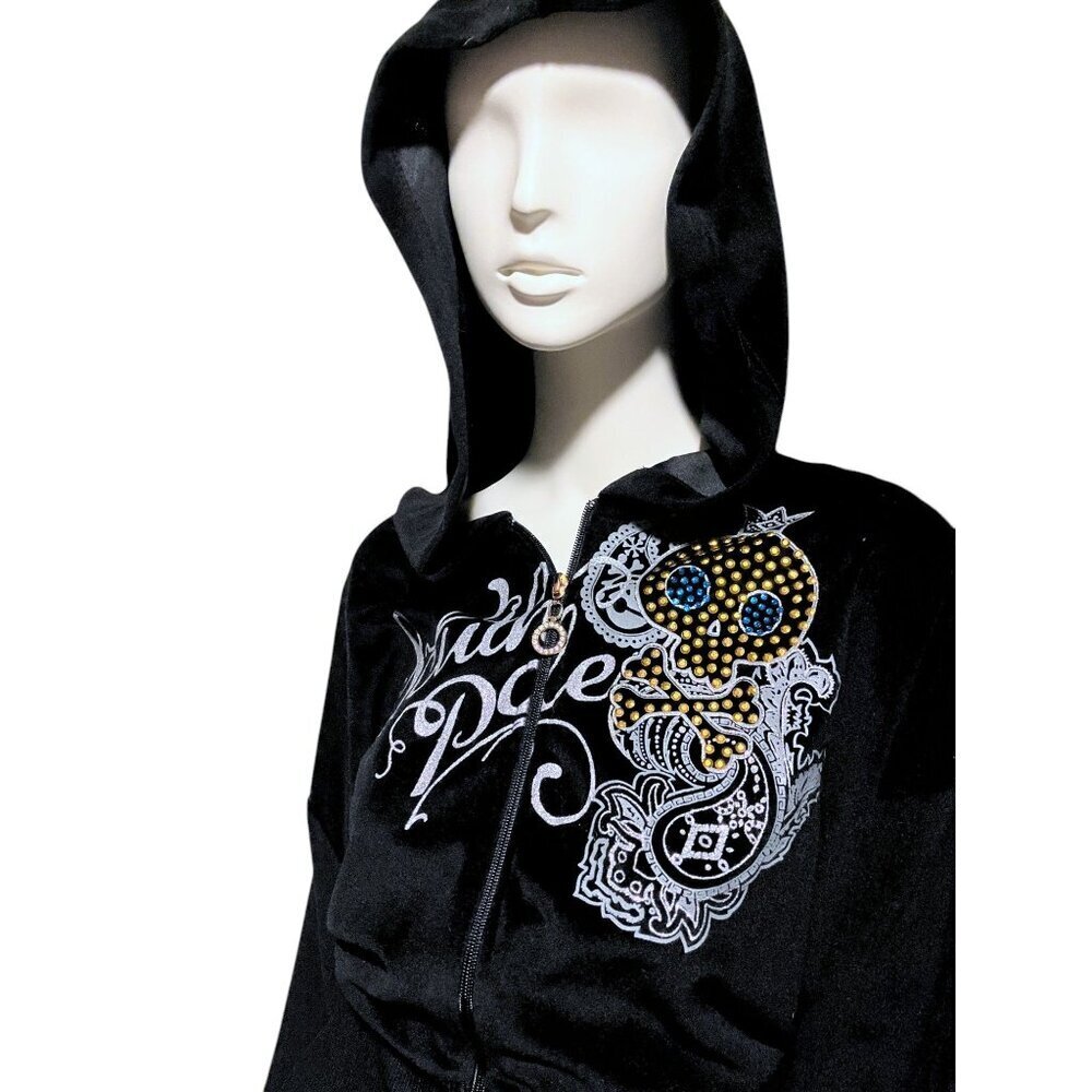 Y2K South Pole Skull Hoodie XXL Cropped Velvet Rhinestones Whimsygoth Goth NWT